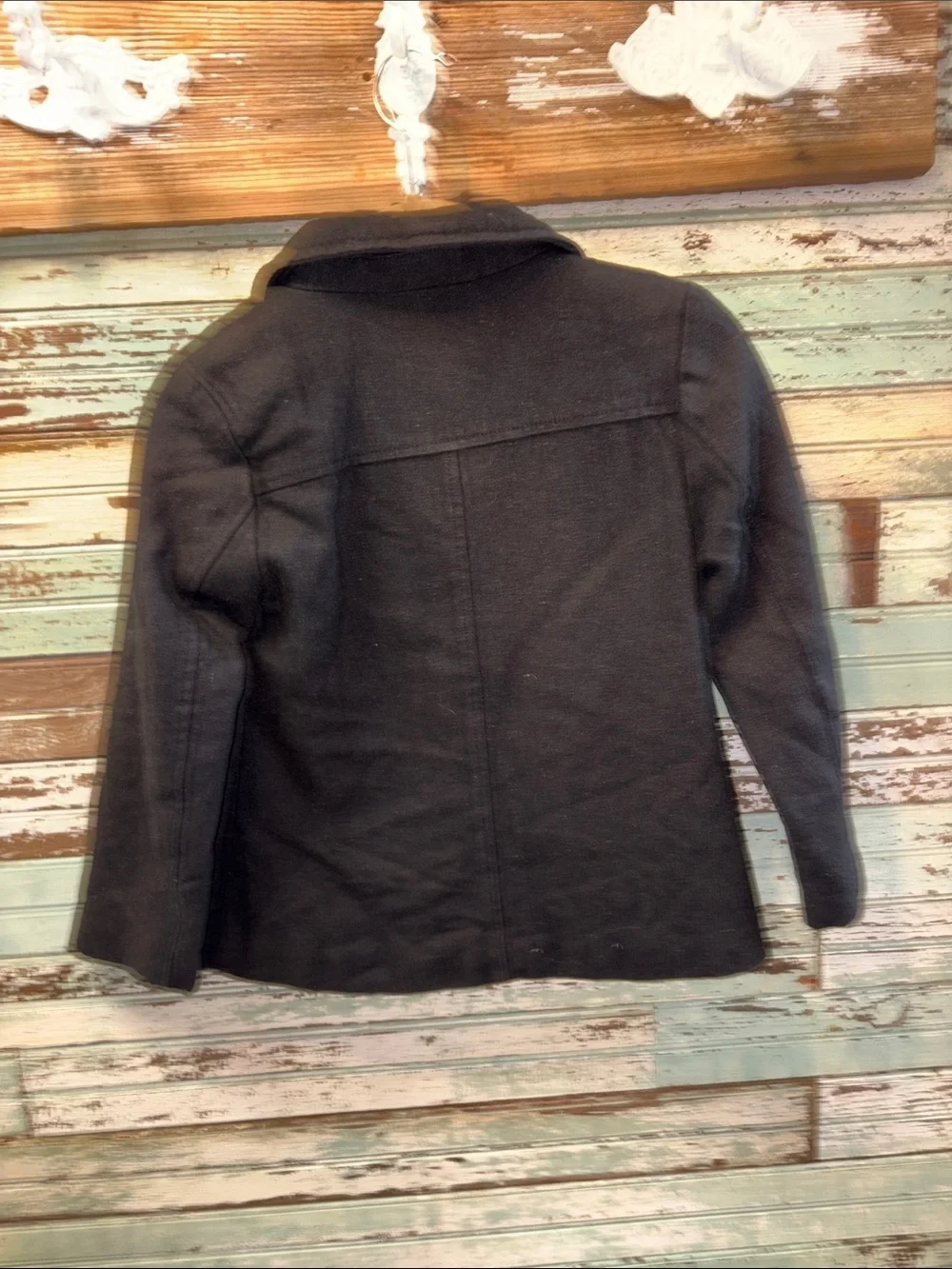 Old Navy Children’s wool Black Double-Breasted Pea Coat with Notched Collar